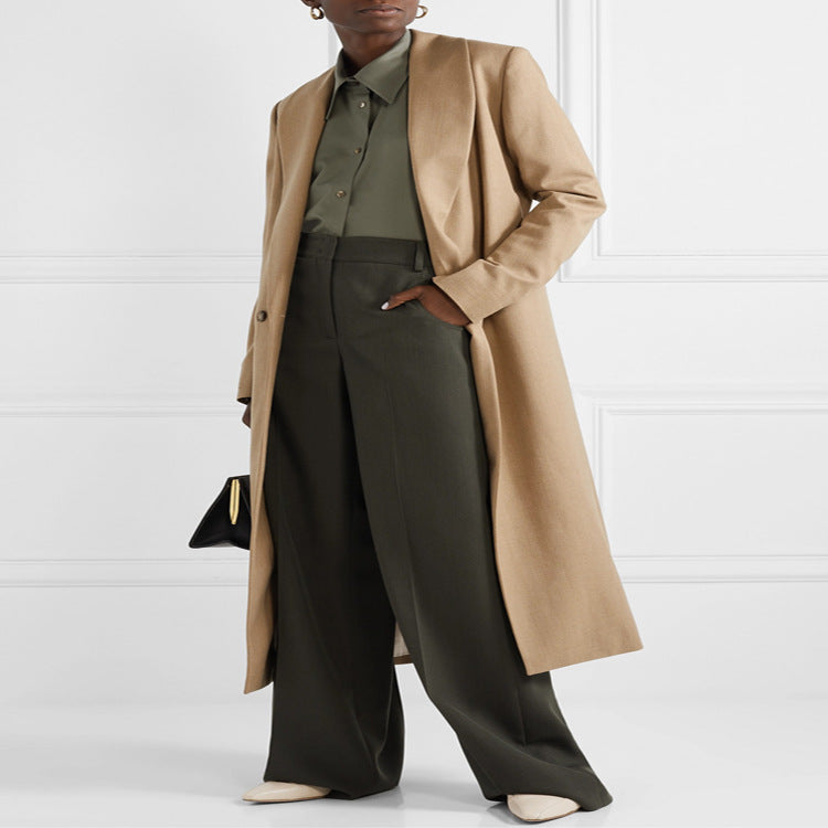 Damen Maxilanger minimalistischer Einreihiger Wollmix-Longcoat mit offenem Schalkragen Shop Nory