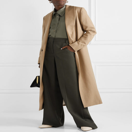 Damen Maxilanger minimalistischer Einreihiger Wollmix-Longcoat mit offenem Schalkragen Shop Nory