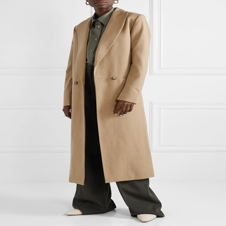 Damen Maxilanger minimalistischer Einreihiger Wollmix-Longcoat mit offenem Schalkragen Shop Nory
