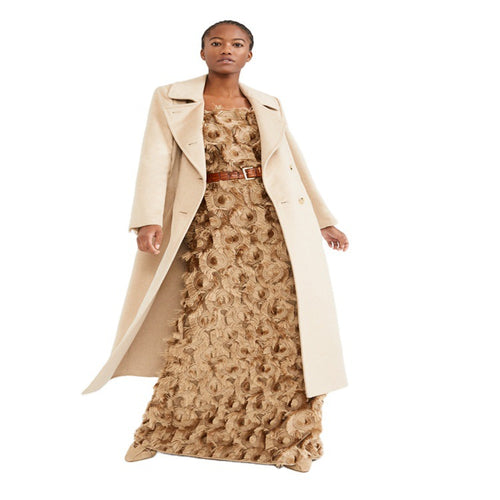 Damen Maxikleid mit dreidimensionaler Rosettenstruktur und feinem Ledergürtel Shop Nory