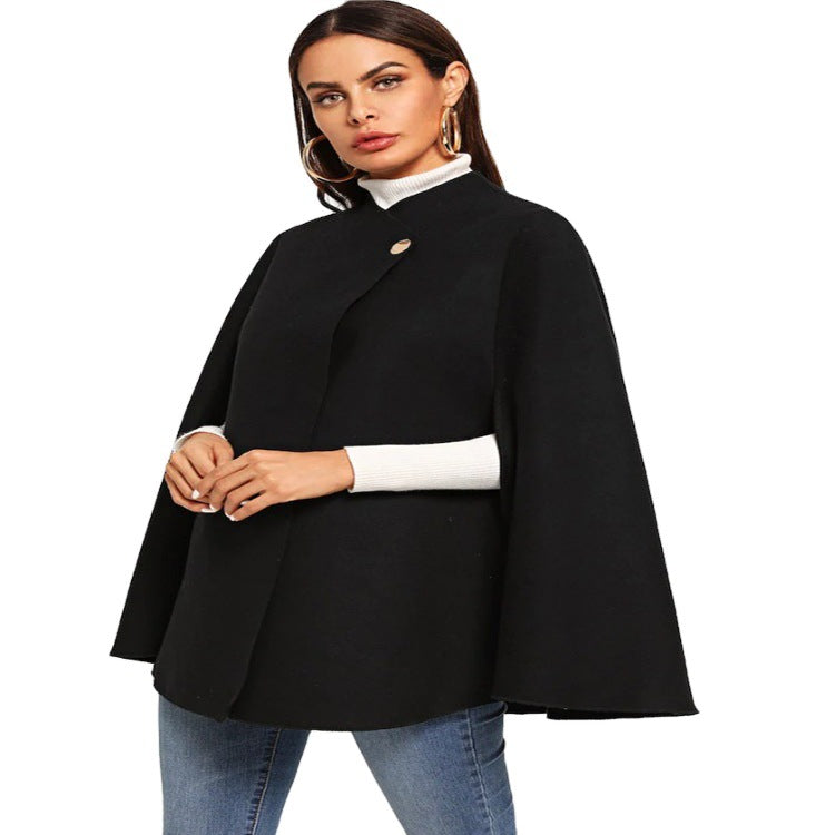 Damen Kurz-Capecoat im Mantelstil mit Stehkragen und verdeckter Knopfblende Shop Nory