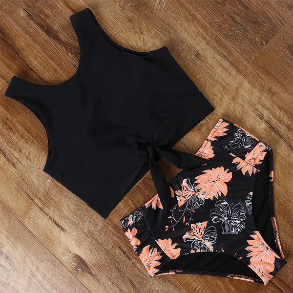 Damen Sportliches Bikini-Set mit modischem Crop-Top und hochtailliertem Slip