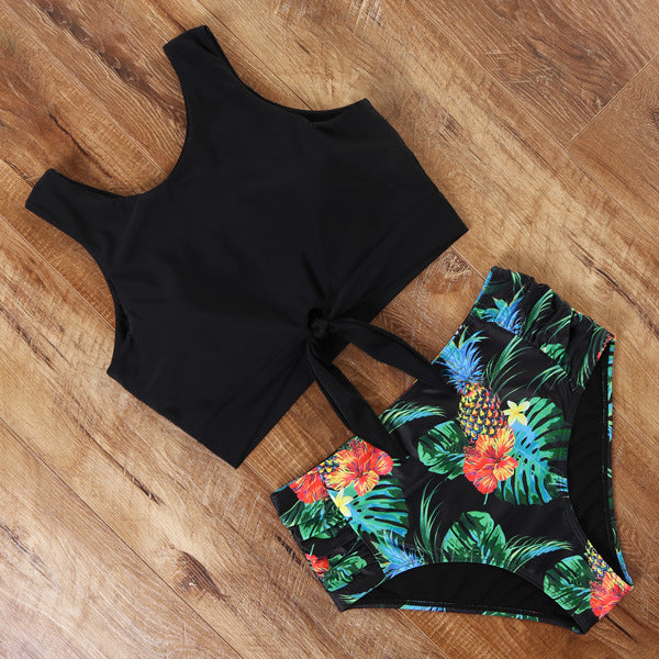 Damen Sportliches Bikini-Set mit modischem Crop-Top und hochtailliertem Slip