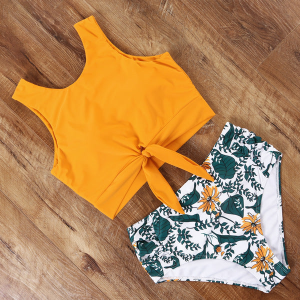 Damen Sportliches Bikini-Set mit modischem Crop-Top und hochtailliertem Slip