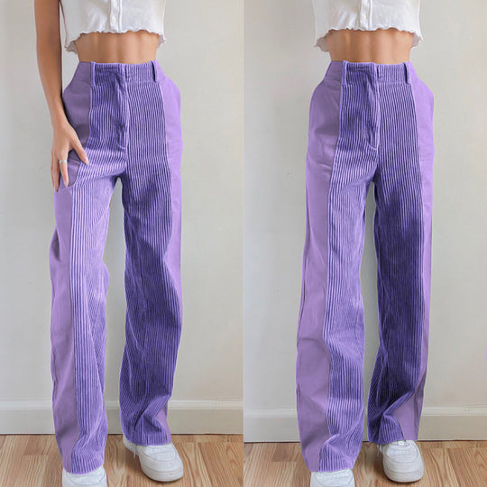 Damen Hochtaillierte Wide‑Leg Hose mit Kontrast‑Cordfrontpanel und geradem Bein Shop Nory