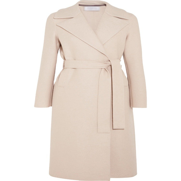 Damen Eleganter Taillierter Mantel im Wickelstil aus Woll-Kaschmir-Mix Shop Nory
