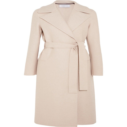 Damen Eleganter Taillierter Mantel im Wickelstil aus Woll-Kaschmir-Mix Shop Nory