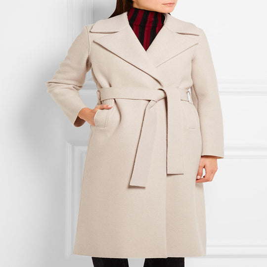 Damen Eleganter Taillierter Mantel im Wickelstil aus Woll-Kaschmir-Mix Shop Nory