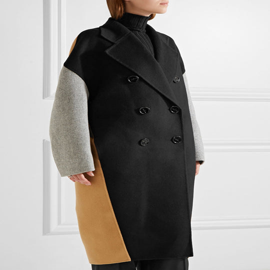 Damen Oversize Zweireihiger Farbblock-Wollmixmantel mit kontrastierenden Ärmeln Shop Nory