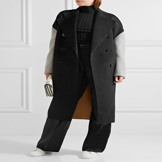Damen Oversize Zweireihiger Farbblock-Wollmixmantel mit kontrastierenden Ärmeln Shop Nory