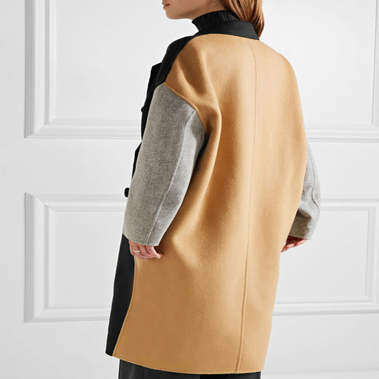 Damen Oversize Zweireihiger Farbblock-Wollmixmantel mit kontrastierenden Ärmeln Shop Nory