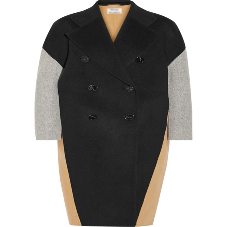 Damen Oversize Zweireihiger Farbblock-Wollmixmantel mit kontrastierenden Ärmeln Shop Nory