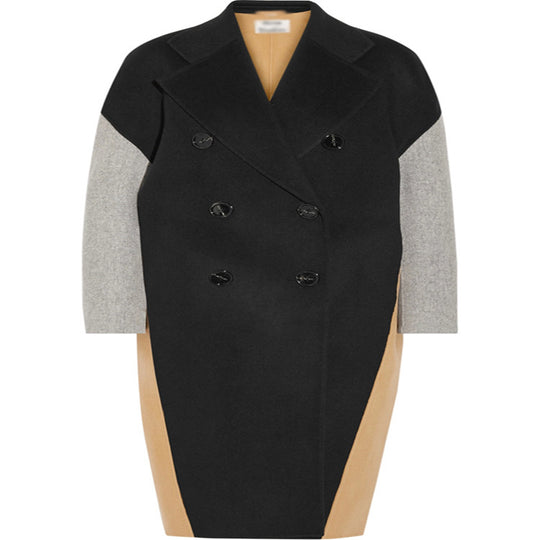 Damen Oversize Zweireihiger Farbblock-Wollmixmantel mit kontrastierenden Ärmeln Shop Nory