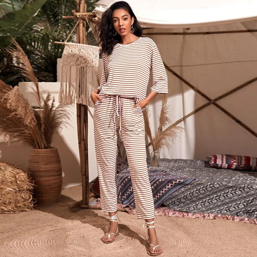 Damen Jersey-Loungehose mit elastischem Bund Tunnelzug Eingrifftaschen geradem Bein Shop Nory