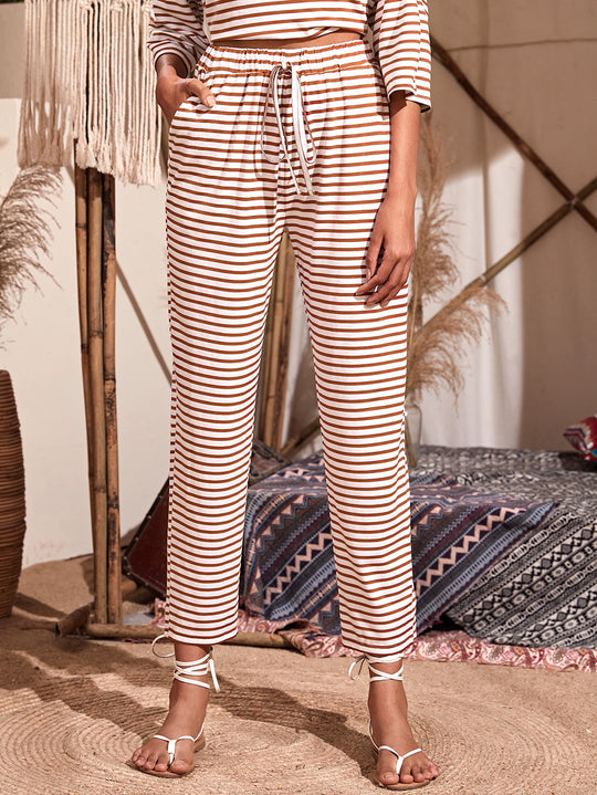 Damen Jersey-Loungehose mit elastischem Bund Tunnelzug Eingrifftaschen geradem Bein Shop Nory