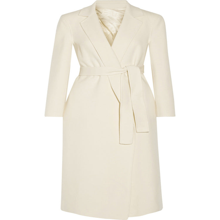 Damen Bodenlanger Wickel-Longcoat aus Woll-Kaschmirmix mit tailliertem Bindegürtel Shop Nory