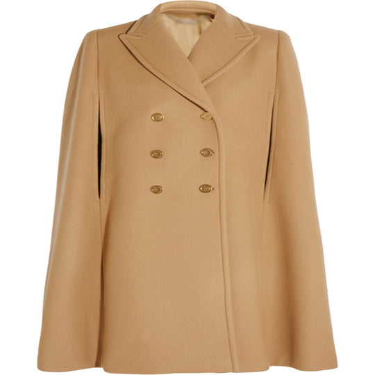 Damen taillierter Wollmix-Cape-Mantel mit verdeckten Armöffnungen und Zweireiher-Tailoring Shop Nory