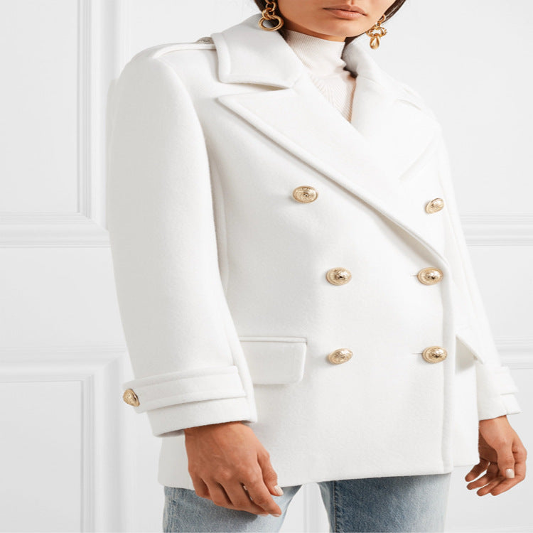 Damen Zweireihiger Kurzmantel im Marine‑Tailoring mit goldenen Zierknöpfen Shop Nory