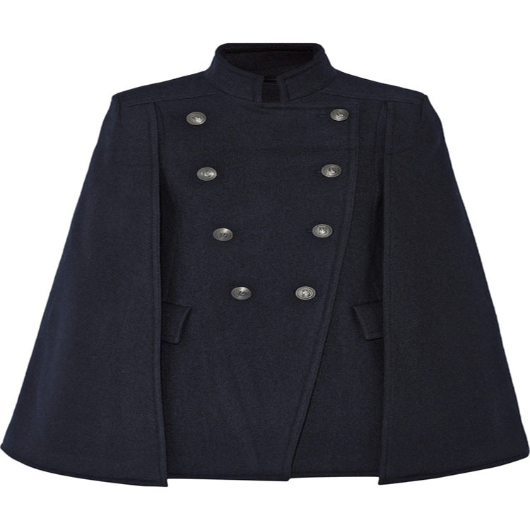 Damen Kurzer Cape-Mantel im Military‑Stil mit Doppelreihe und Stehkragen Shop Nory