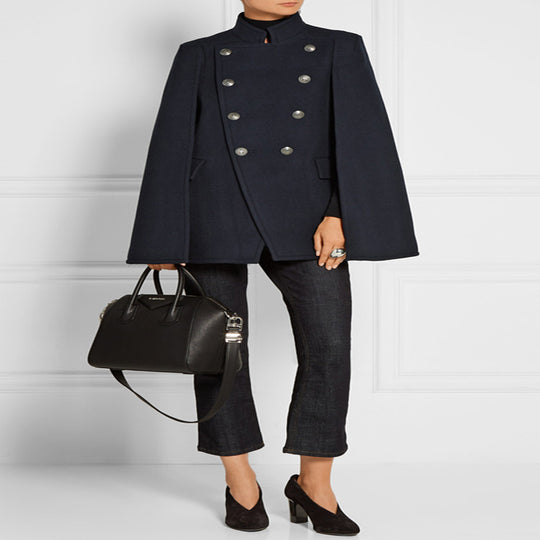 Damen Kurzer Cape-Mantel im Military‑Stil mit Doppelreihe und Stehkragen Shop Nory