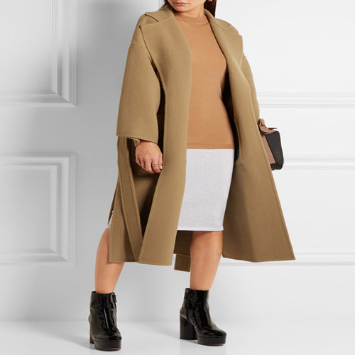 Damen Taillierter Wollmix‑Wickelmantel mit kimonoartigen Ärmeln und Bindegürtel Shop Nory