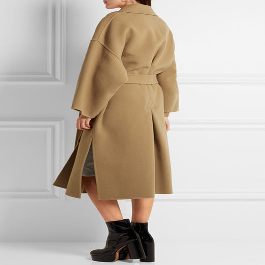 Damen Taillierter Wollmix‑Wickelmantel mit kimonoartigen Ärmeln und Bindegürtel Shop Nory