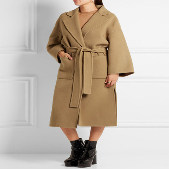 Damen Taillierter Wollmix‑Wickelmantel mit kimonoartigen Ärmeln und Bindegürtel Shop Nory