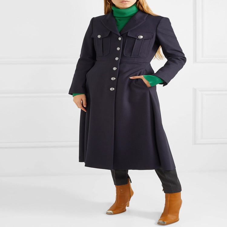 Damen Militärischer Longcoat aus Wollmix mit markanter Knopfleiste und Pattentaschen Shop Nory
