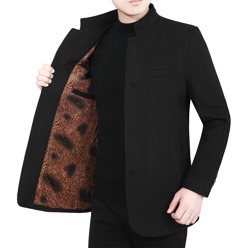 Herren Stehkragen-Wollmix-Kurzmantel mit wärmendem Animal-Print-Futter Shop Nory