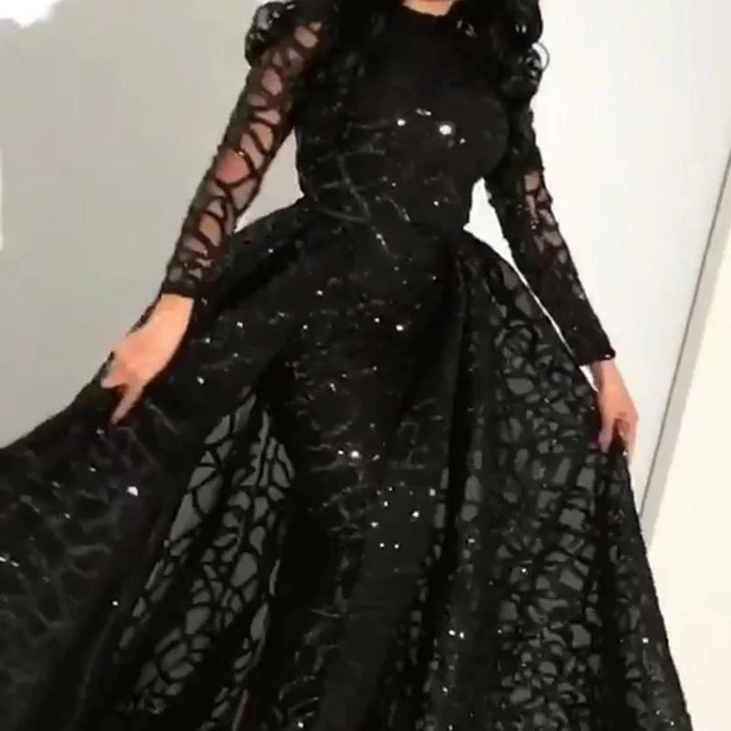 Damen Elegantes Abendkleid mit transparenten Ärmeln und glitzerndem Oberteil