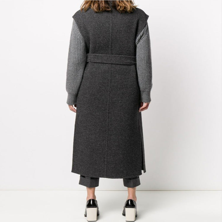 Damen Maxilanger ärmelloser Wollmix-Mantel mit weitem Schalkragen und Bindegürtel Shop Nory
