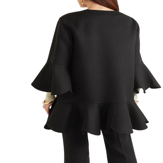 Damen Volantierter Cape‑Mantel aus Wollmix mit Glockenärmeln Shop Nory
