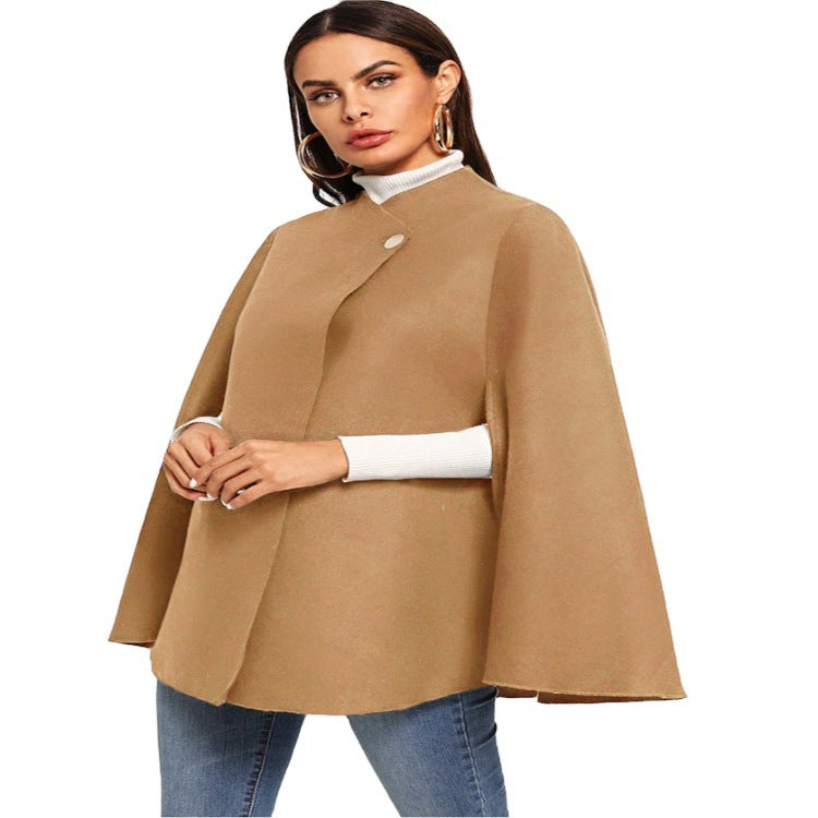Damen Kurz-Capecoat im Mantelstil mit Stehkragen und verdeckter Knopfblende Shop Nory