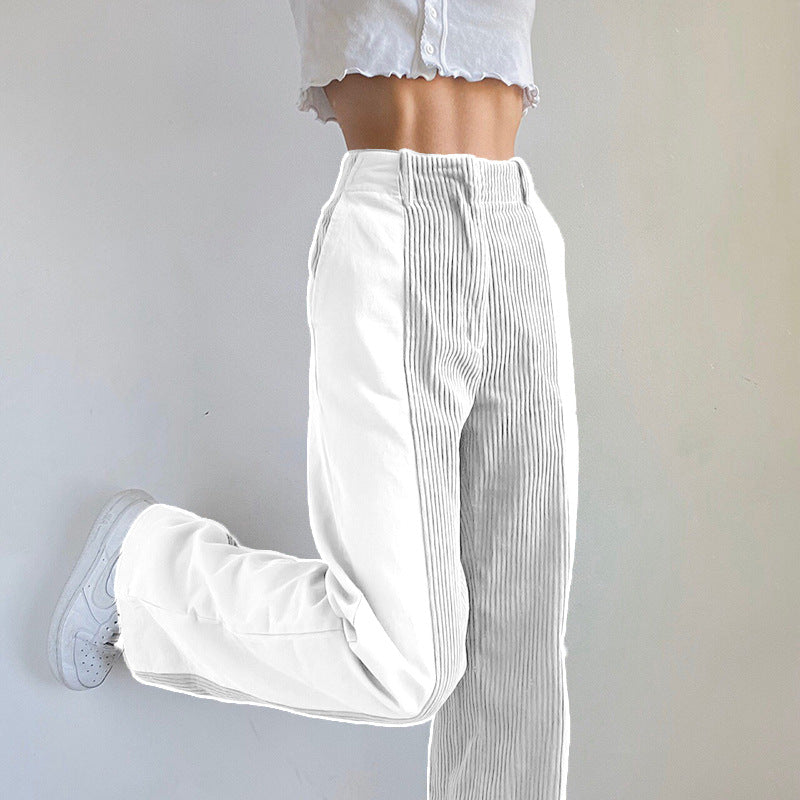 Damen Hochtaillierte Wide‑Leg Hose mit Kontrast‑Cordfrontpanel und geradem Bein Shop Nory