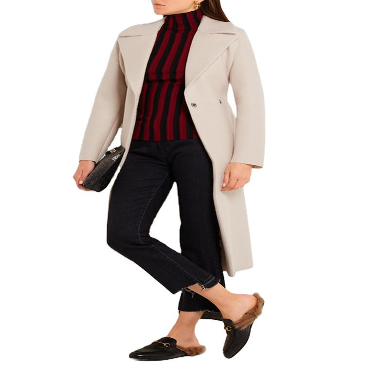 Damen Eleganter Taillierter Mantel im Wickelstil aus Woll-Kaschmir-Mix Shop Nory