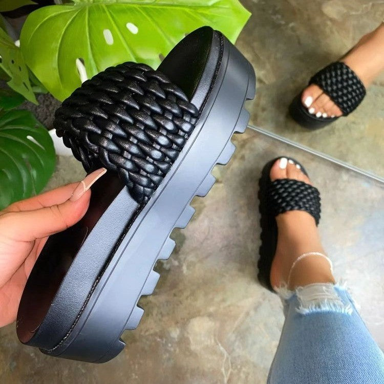 Damen Bequeme und modische Plateau-Sandalen mit geflochtenem Obermaterial