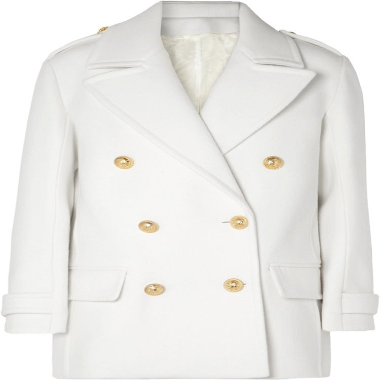 Damen Zweireihiger Kurzmantel im Marine‑Tailoring mit goldenen Zierknöpfen Shop Nory