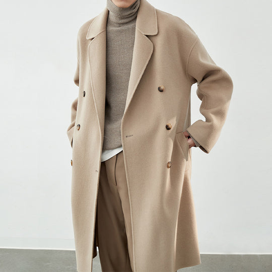 Herren Lang geschnittener Doppelreiher-Wollmixmantel mit Oversize-Passform Shop Nory