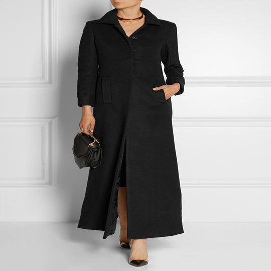 Damen Bodenlanger Einreiher-Mantel mit Gehschlitz und taillierter Silhouette Shop Nory