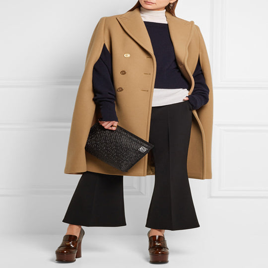 Damen taillierter Wollmix-Cape-Mantel mit verdeckten Armöffnungen und Zweireiher-Tailoring Shop Nory