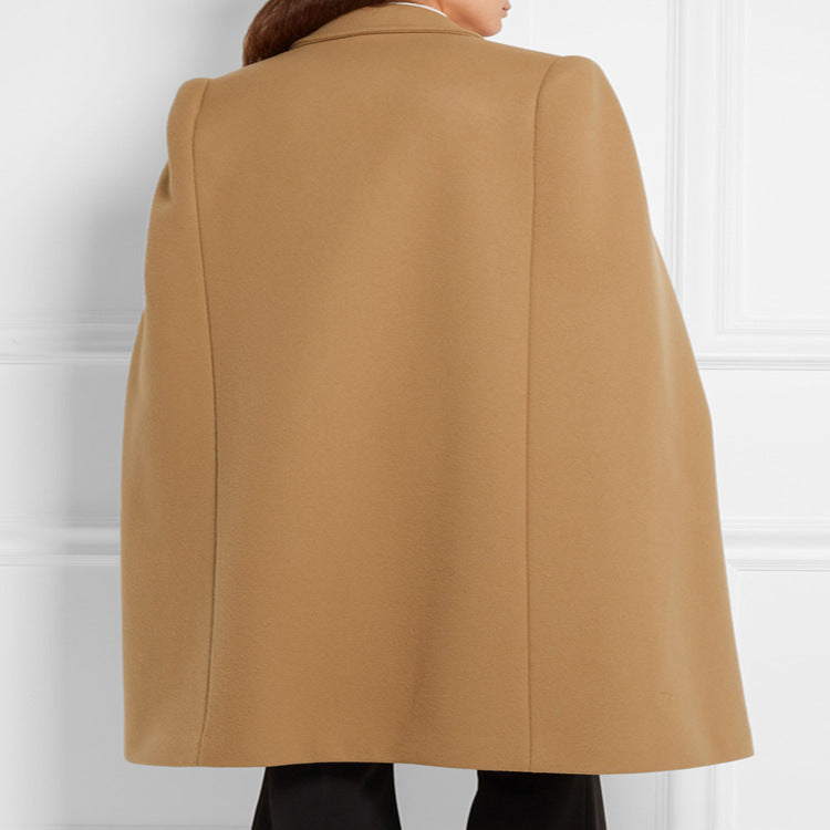 Damen taillierter Wollmix-Cape-Mantel mit verdeckten Armöffnungen und Zweireiher-Tailoring Shop Nory