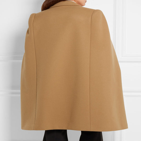 Damen taillierter Wollmix-Cape-Mantel mit verdeckten Armöffnungen und Zweireiher-Tailoring Shop Nory