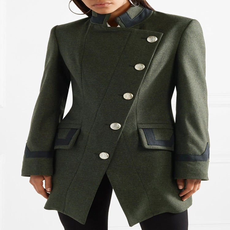 Damen Taillierter Militärmantel im A‑Linien‑Schnitt mit asymmetrischer Knopfreihe Shop Nory