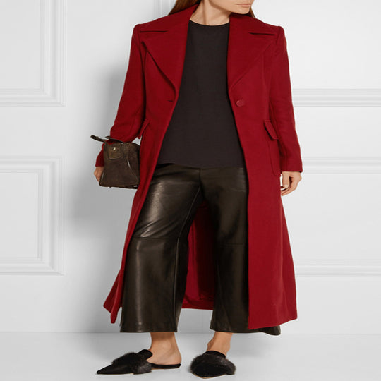 Damen Maxilanger Wollmix‑Mantel mit taillierter Nahtführung, Kellerfalte und Pattentaschen Shop Nory