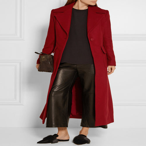 Damen Maxilanger Wollmix‑Mantel mit taillierter Nahtführung, Kellerfalte und Pattentaschen Shop Nory