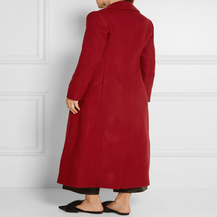 Damen Maxilanger Wollmix‑Mantel mit taillierter Nahtführung, Kellerfalte und Pattentaschen Shop Nory