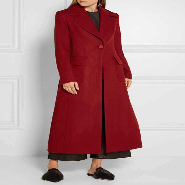 Damen Maxilanger Wollmix‑Mantel mit taillierter Nahtführung, Kellerfalte und Pattentaschen Shop Nory