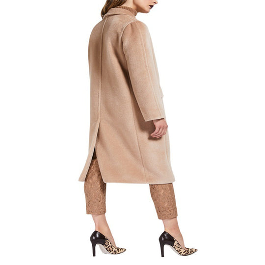 Damen Midilanger Teddy‑Wollmix‑Mantel mit Doppelreihe, Pattentaschen und weichfallendem Revers Shop Nory