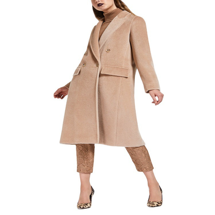 Damen Midilanger Teddy‑Wollmix‑Mantel mit Doppelreihe, Pattentaschen und weichfallendem Revers Shop Nory
