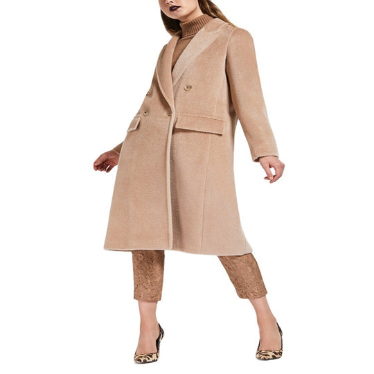 Damen Midilanger Teddy‑Wollmix‑Mantel mit Doppelreihe, Pattentaschen und weichfallendem Revers Shop Nory